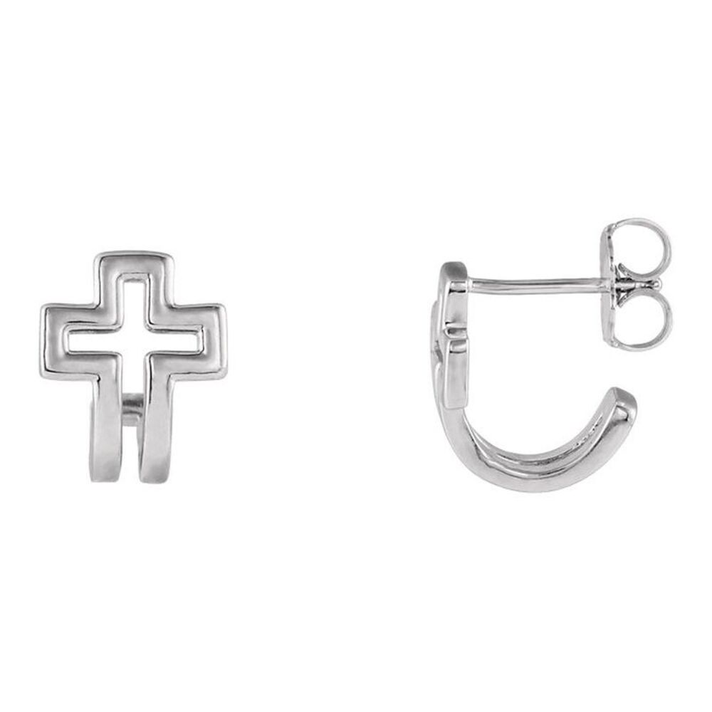 9 x 11mm (3/8 x 7/16 Inch) Platinum Voided Cross J-Hoop Earrings